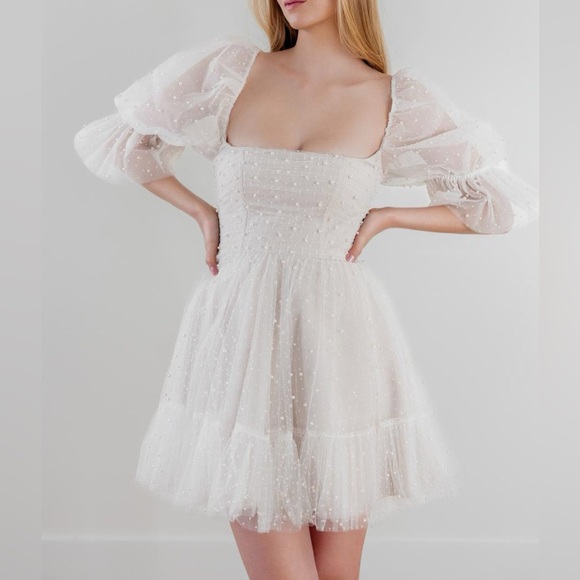 NWT By Watters Macaron Mini Dress Pearl Accent Tulle Babydoll Wedding Sz 10 - Picture 1 of 16